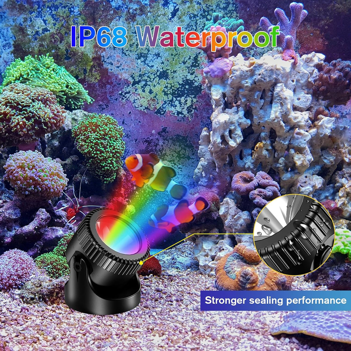 POPOSOAP RGB Underwater Pond Lights with Timer, 20 Colors Dimmable Submersible Led Fountain Lights with IP68 Waterproof, Support Remote Control for Outdoor Ponds Aquarium Garden Pool (6 Headlamps)