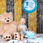 2Pack Black Gold Metallic Tinsel Foil Fringe Curtains, Door Streamers Photo Booth Backdrop for Birthday Party, Tinsel Curtain Backdrop for Wedding Baby Shower Bachelorette Christmas Party Decorations