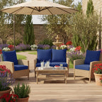 Summsun Outdoor Chair Cushions Set of 4, Waterproof Backrest and Deep Seat Cushion Set for Patio Furniture, Outdoor Replacement Cushions with Removable Cover, 22 x 22 Inch, Navy
