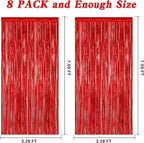 8 Pack Red Backdrop, 3.28 FT x 7.05 FT Streamer Party Decorations, Metallic Foil Fringe Curtains Party Streamer Photo Booth Backdrop, Red Tinsel Canival Theme Party Decor for Engagement Birthday