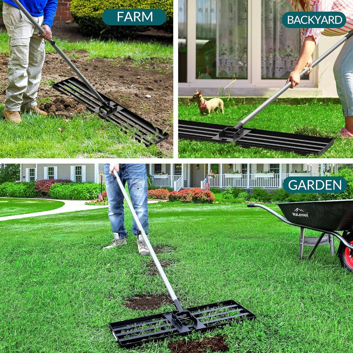 Walensee Lawn Leveling Rake, 7FT 45"x10" Levelawn Tool, Heavy Duty Effort Saving Lawn Level Tool, Steel Handle Lawn Leveler for Yard Garden Golf Course, Ease Level Soil Sand Dirt Surfaces
