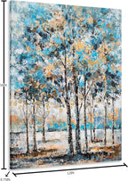 NdcSkyArt Blue Tree Canvas Wall Art - Abstract Forest Paintings for Modern Living Room, Bedroom, and Bathroom Décor