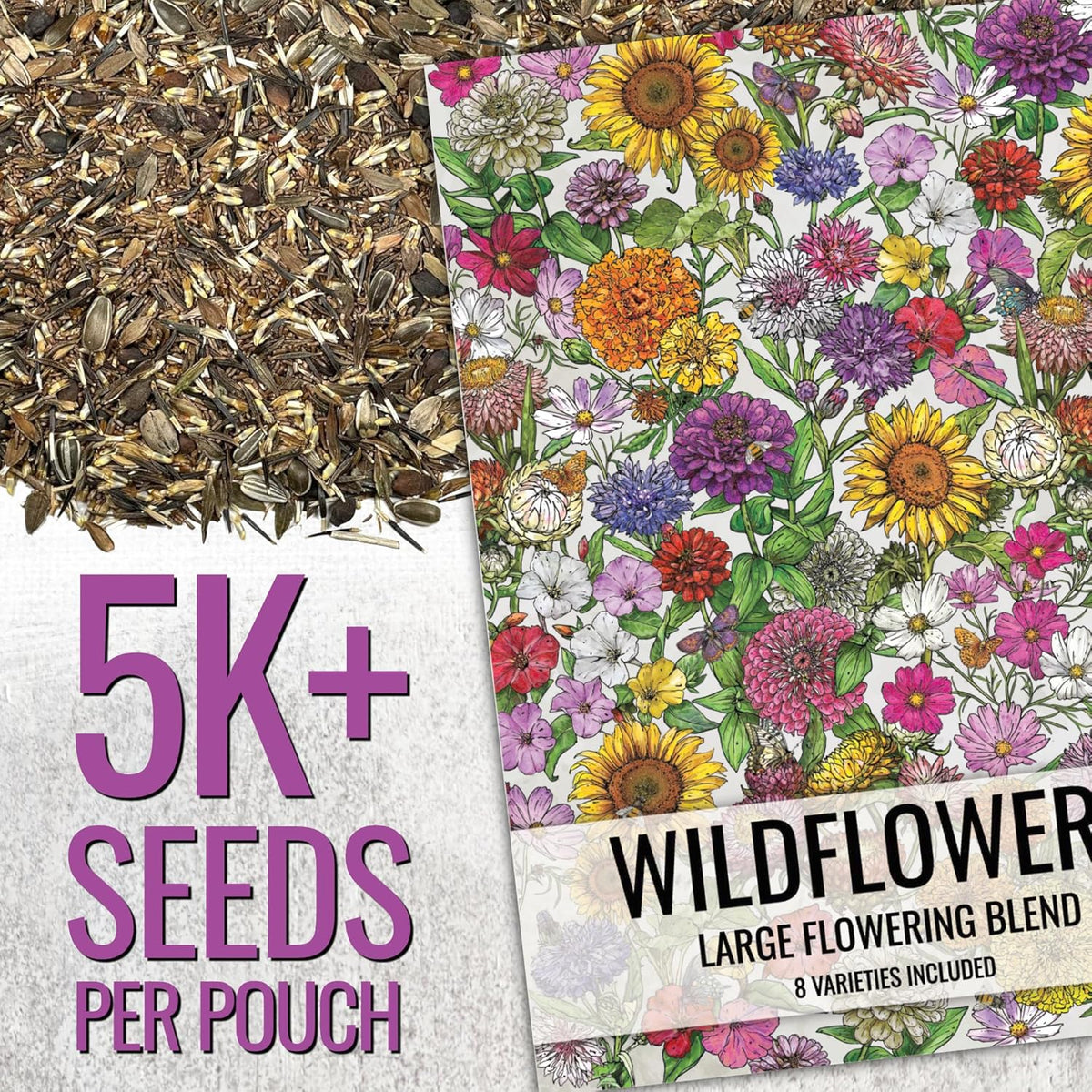 Seed Needs Garden Flower Seeds Large Blooms Mix Hummingbird and Butterfly | 2 Packs (1 Ounce Each) No Filler 7 Varieties Open Pollinated | Resealable Package Live Wild Flower Seed | Bulk