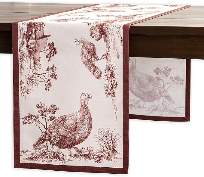 Maison d' Hermine Table Runner 100% Cotton Single Layer Table Runners 90 inches Long for Thanksgiving Christmas Decorations Home Kitchen Dining Party Wedding (Holy Jouy - Brown, 14.5" x 90")