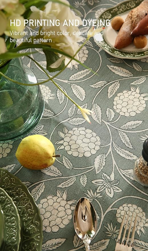 ISAENNE Designer Grayish Green Linen Small Round Tablecloth,Floral Stain Resistant Table Cloth,Fall Vintage Decor Tablecloths for Dining Thanksgiving Kitchen Party,Diameter 55"-Andrew A