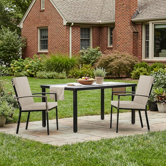Outdoor Chair Cushions, Water-Resistant & Fade-Resistant, Patio Furniture Lawn Dining Chair Seat Replacement with Mid Back, Ties Zipper, Removable Cover, 18 x 16.5 Inch, Set of 4, Beige