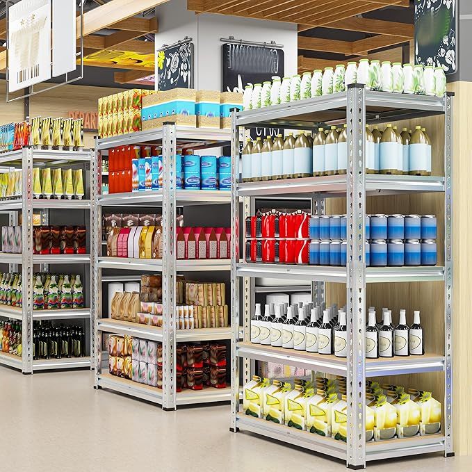 REIBII Garage Shelving, 5 Tier Storage Shelves Load 2020LBS, Adjustable Garage Shelves Heavy Duty, Metal Shelving Unit with Waterproof Columns, 35.5" W x 11.9" D x 72" H, Galvanized