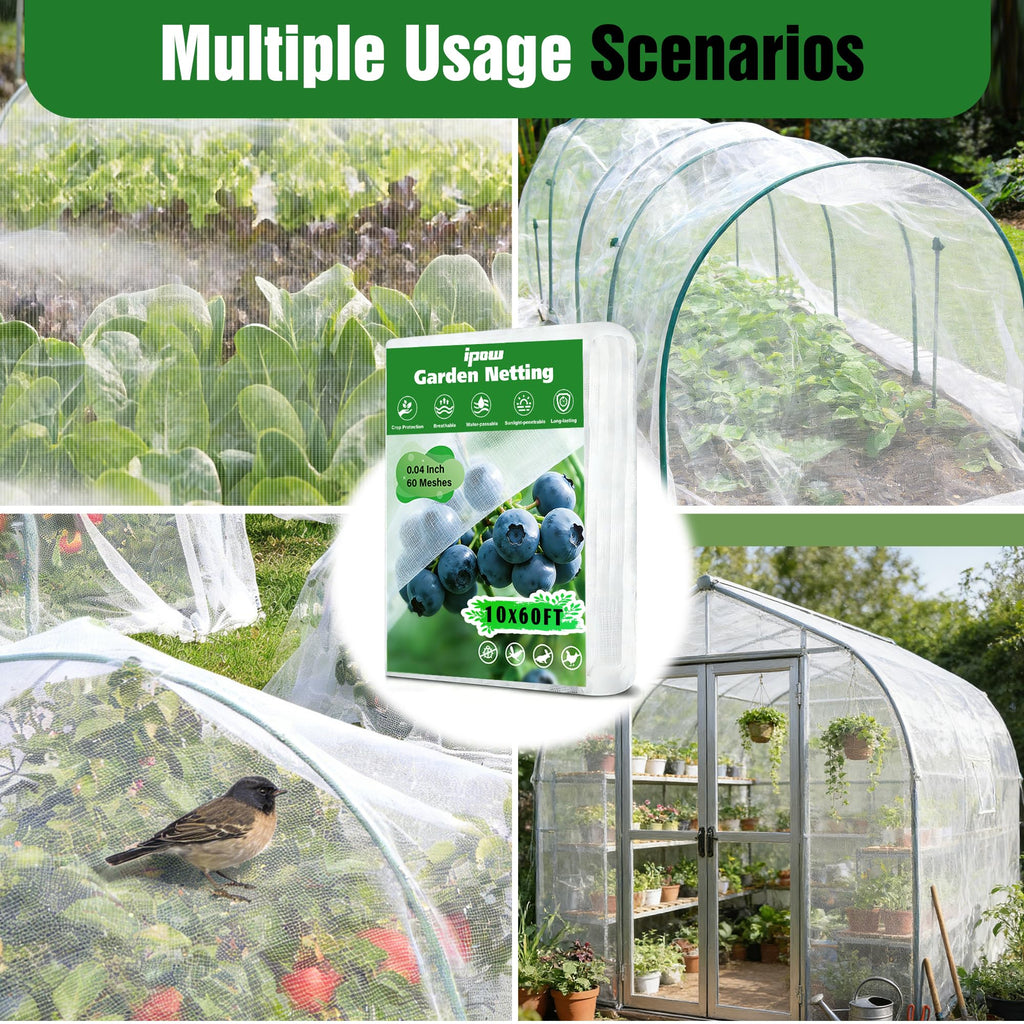 10 X 60FT Garden Mesh Netting Ultra Fine Mesh Netting Pest Barrier, Insect Bug Bird Netting for Vegetables Fruit Flower Garden Protection, Thickened 60 Mesh Row Covers Fabric Screen from Birds Bugs