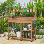 Yaheetech Potting Bench with Sink & Drawer, Outdoor Gardening Table, Brown