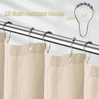 Beige Fabric Shower Curtain - Waffle Textured Heavy Duty Shower Curtains for Bathroom, 256GSM Hotel Spa Luxury Weighted Bath Curtain with 12 Hooks, 72x72, Beige