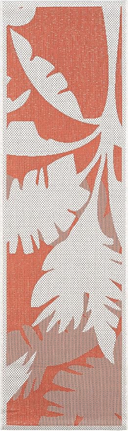 Couristan Monaco Indoor Outdoor Area Rug – Coastal Flora 2'3" x 11'9" Runner in Ivory Orange – Flatwoven, Hose Washable, Pet Friendly Rug for Patio, Porch and Home Decor