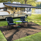 Outdoor Rug 4’x6’ Waterproof for Patio Clearance, Reversible Indoor Outdoor Plastic Straw Camping Rug Carpet, RV Mat, Large Area Rug for Deck, Backyard, Balcony, Porch, Beach, Black & Brown