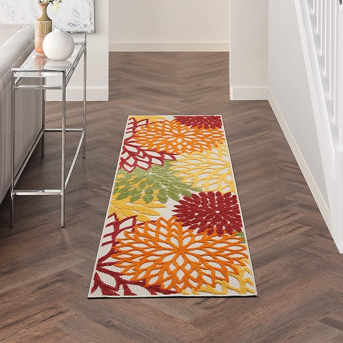 Nourison Home Aloha 8' Runner Red Multicolored Fabric Tropical Area Rug (8' Runner)