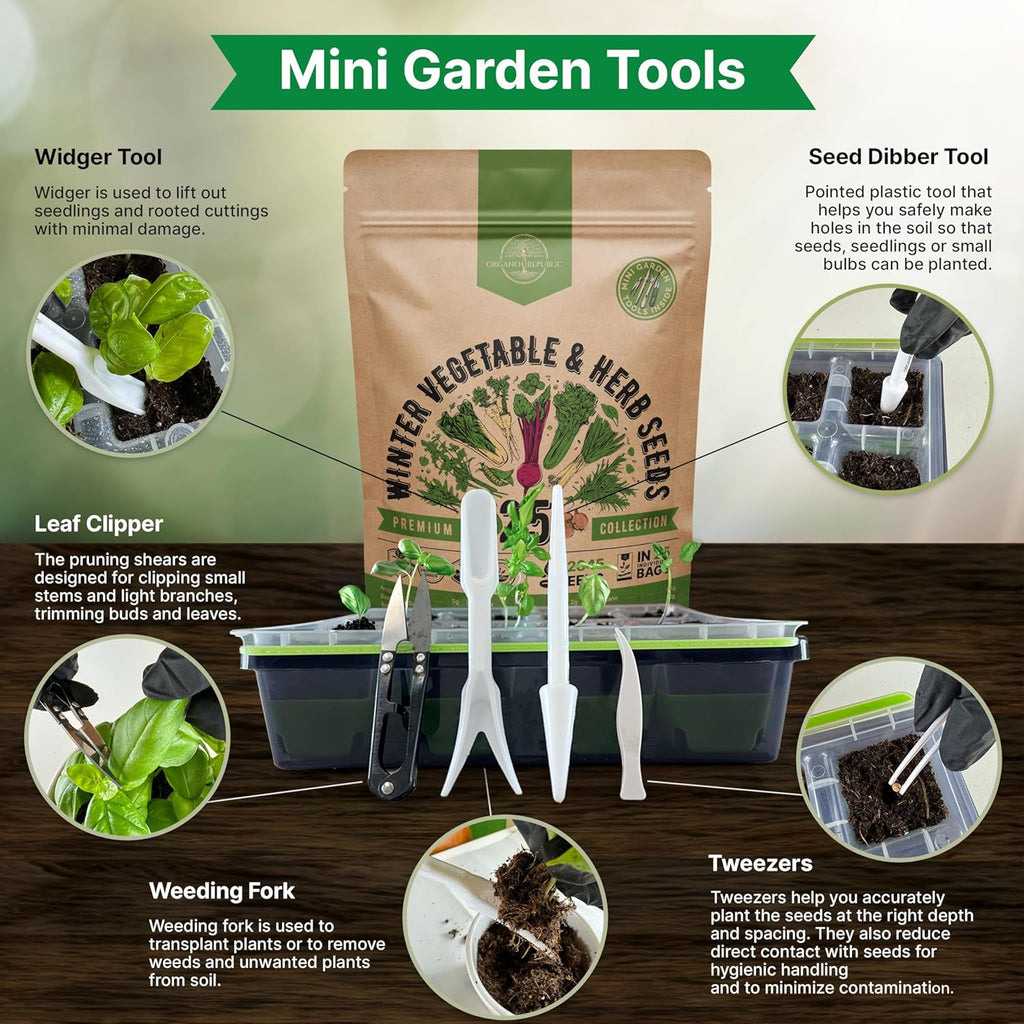 Organo Republic 25 Winter Vegetable & Herb Garden Seeds Variety Pack for Outdoors & Indoor Home Gardening 22,840+ Non-GMO Heirloom Seeds Broccoli Beet Carrot Cabbage Radish Pea Mint Thyme Parsley