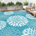 Ileading Reversible Outdoor Rug 9x12Ft Waterproof Patio Rug Carpet Portable Outdoor Plastic Straw Rug Large RV Camping Mat Rug for Patio, Clearance, Deck, Beach, Porch, Camping, Picnic, Teal