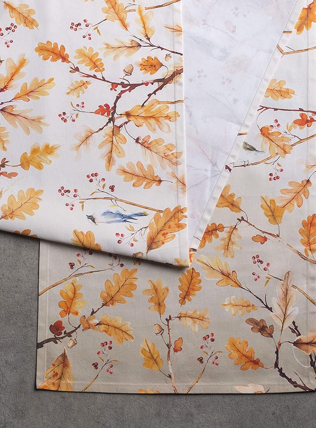 Maison d' Hermine Table Runner 100% Cotton Single Layer Table Runners 60 inches Long for Thanksgiving Christmas Decorations Home Kitchen Dining Party Wedding (Oak Leaves, 14.5" x 60")