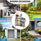 Garden Tool Organizer with Wheels for Garage and Shed, Spacious Tool Storage, Multi-Tier Design with Side Hooks for Rakes, Shovels, Brooms, and Yard Tools Rolling Cart