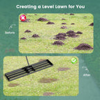 Goplus Lawn Leveling Rake, 46" x 10" Heavy Duty Level Lawn Tool w/ Ergonomic Handle for Soil, Effort-Saving Landscape Rake for Garden, Backyard, Golf Course, Farm, Pasture, Black