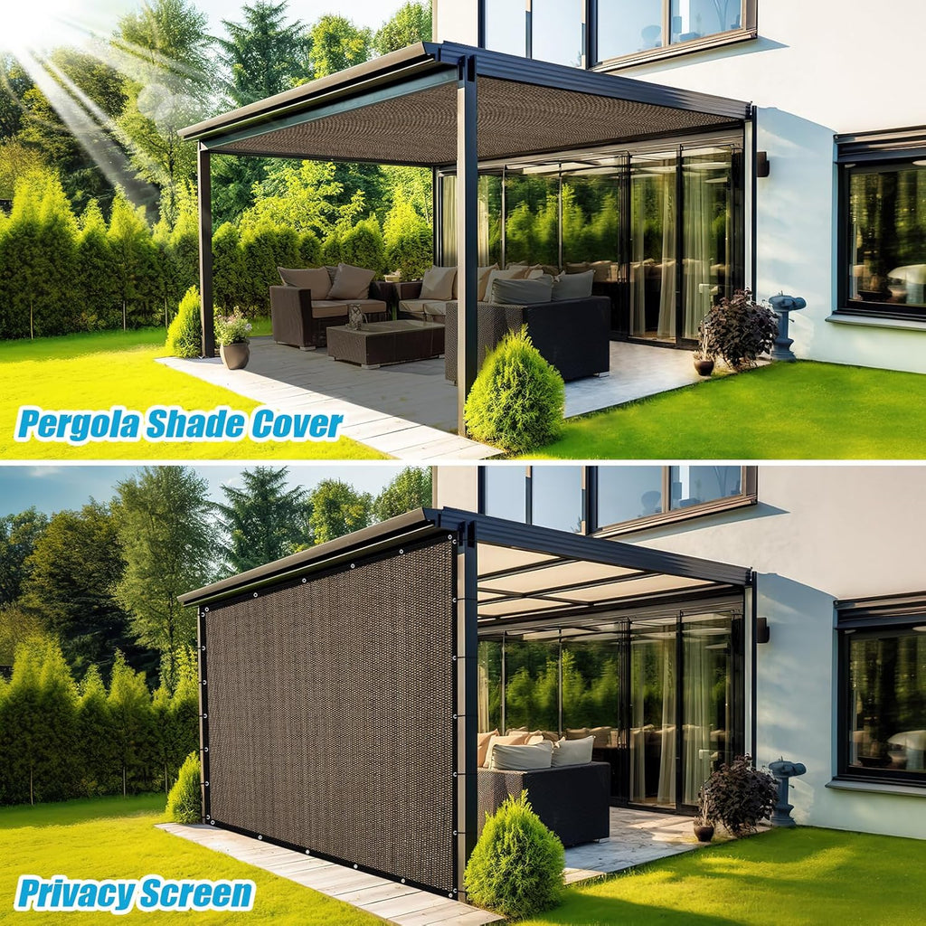 Amagenix 90% Sun Shade Cloth with Grommets, 8' x 10' Pergola Replacement Shade Cover Canopy Privacy Screen for Outdoor Patio Garden, Mocha (We Customized)