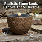 Sunnydaze Outdoor Water Fountain with LED Light - Polystone Oval Bowl Bubbler Water Feature with Pump - 13" H - for Patio, Garden, Deck, Relaxation and Stress Relief - Brown