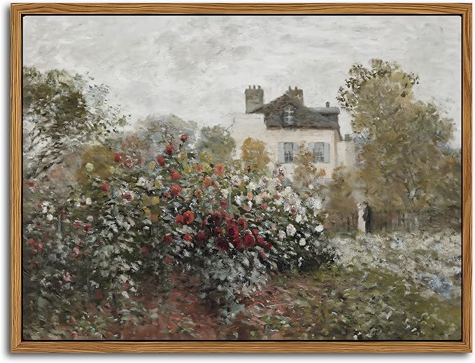 Floating Framed Vintage Monet Canvas Wall Art, Classical Rustic Farmhouse Landscape Wall Decor Paintings, Natural Floral Artwork Pictures Posters Prints for Living Room Bedroom 8x10 inch