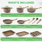 Nutrichef 22-Piece Maroon Marble Non-Stick Cookware and Bakeware Set - Professional Home Kitchen Collection with Multi-Sized Pots, Pans, and Heat-Resistant Tools