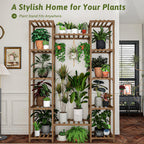 GENTINGBRO Plant Stand Indoor Outdoor 62.2“ Tall Plant Shelf Large Tiered Flower Stands for Multiple Display Wood Hanging Planter Holder for Living Room Garden Balcony Patio Decor