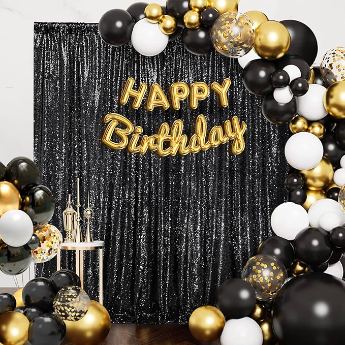 Black Backdrop for Halloween Decorations: Sequin Photo Curtains 10ft x 10ft Glitter Fabric for Wedding Party Baby Shower