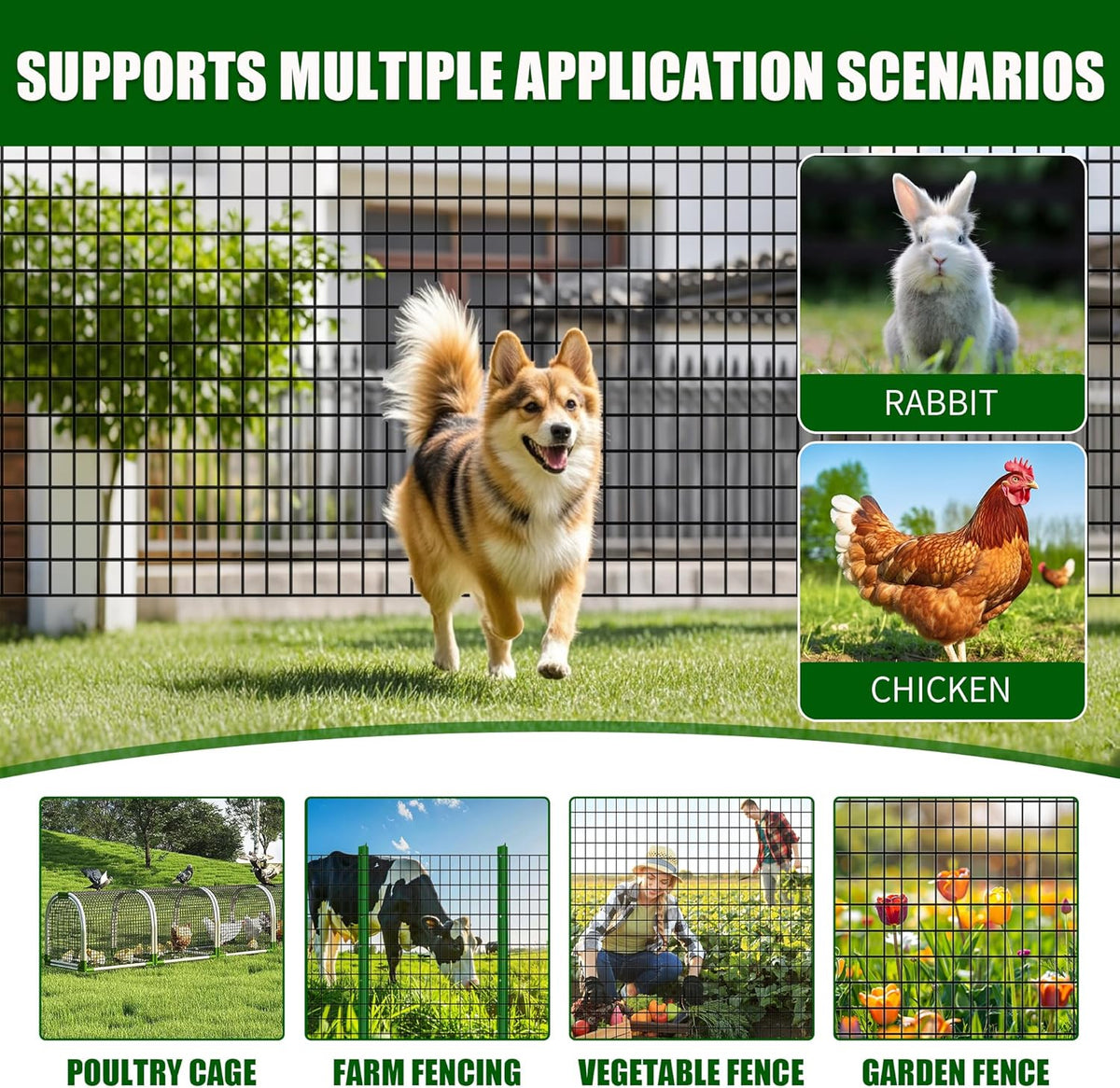 48 in x 50 ft Welded Wire Mesh Fence, 2 in × 3 in 15GA Black PVC Coated Garden Fencing Roll, Dog Barrier for Vegetable Yard, Poultry Netting,Heavy-Duty Border Fencing