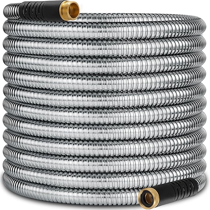 150 ft Stainless Steel Garden Hose - 2026 New Upgraded Metal Water hose - Flexible Water Hoses Pipes with Latex Core, 3/4" Solid Brass Connector - No-Expandable Watering Garden Hoses