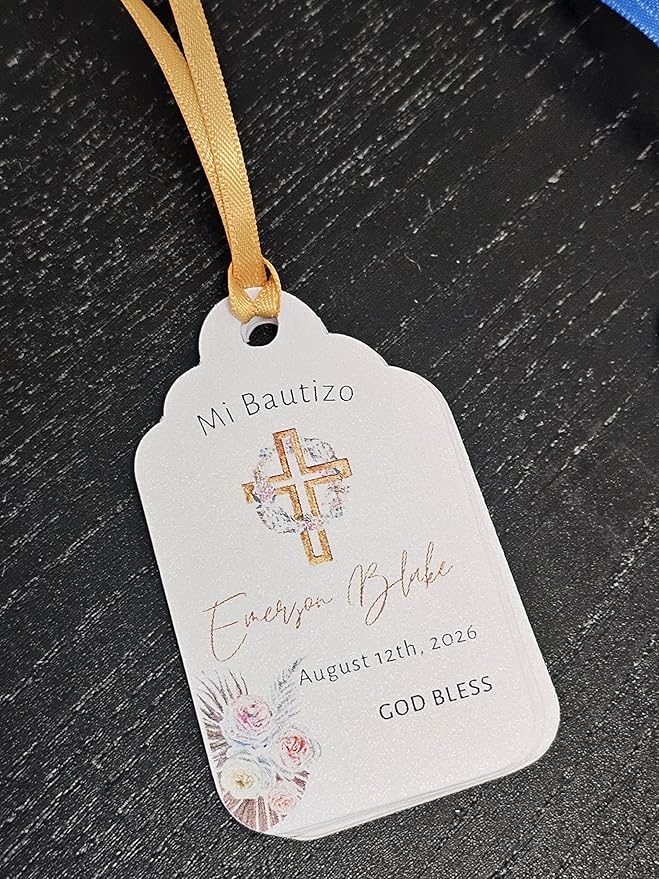 Mi Bautizo Baptism Christening Personalized Thank You Tags 20 pcs - More Colors Available (White/Gold)
