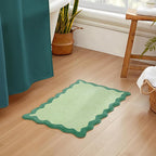 MONDAY MOOSE Bath Mat with Scalloped Wavy Ripple Design, Microfiber Absorbent Non Slip Tufted Rug for Floor, Shower or Kitchen (20x32 inch, Teal Green)