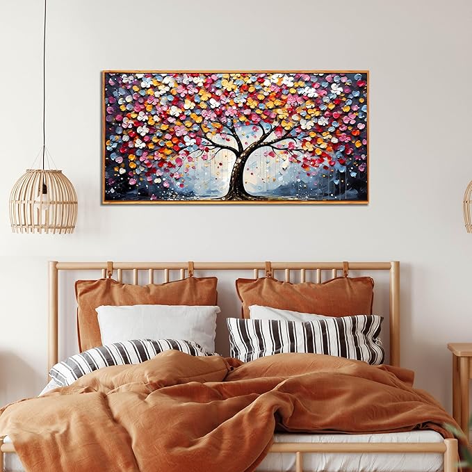 Framed Canvas Wall Art for Living Room Bedroom Office Large Tree of Life Wall Art Colorful Tree Picture Modern Canvas Prints Decor Size 20x40
