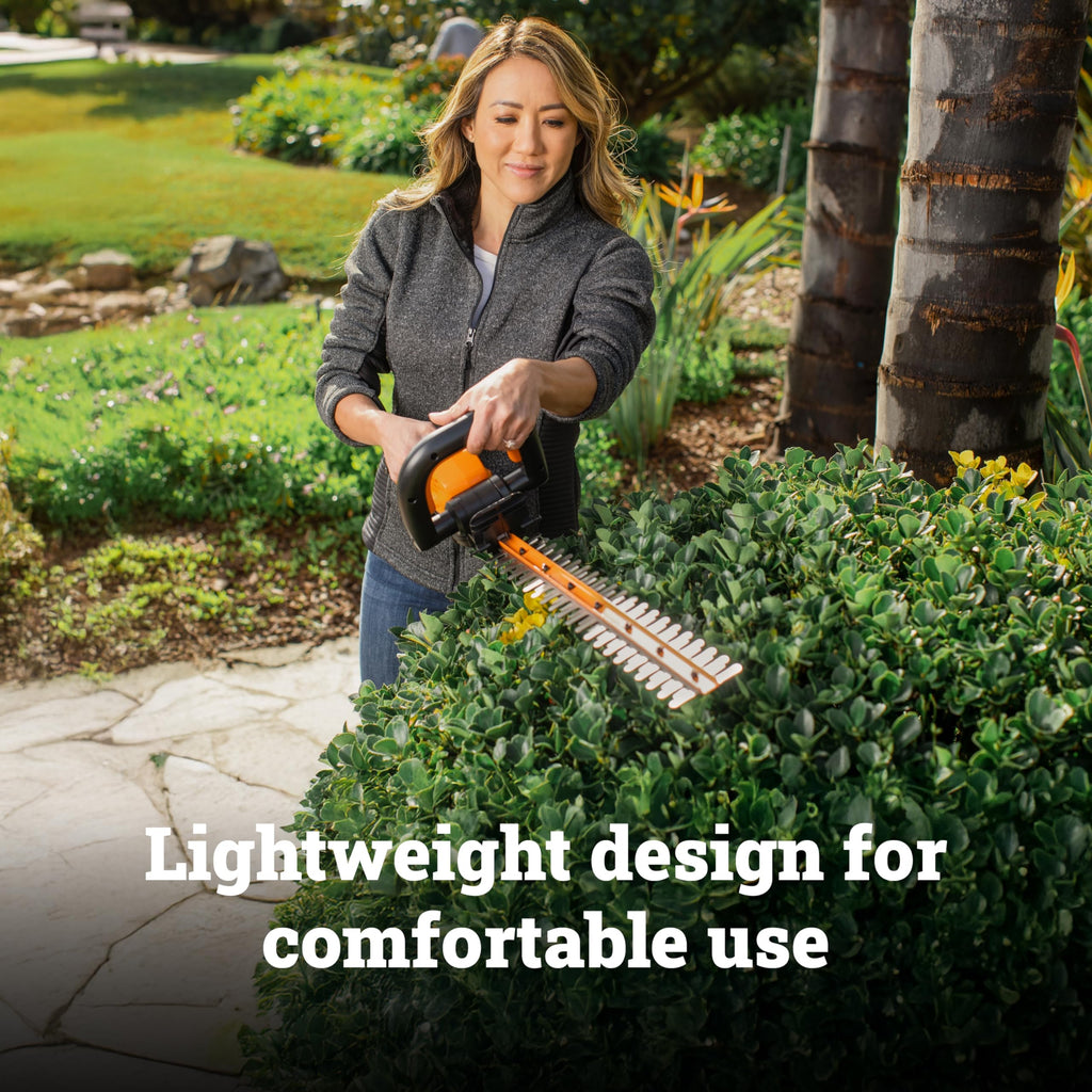 WORX 22" Cordless Hedge Trimmer, Electric Hedge Trimmer with Dual-Action Blades, Lightweight Bush Trimmer with 5.5 LBS, Battery & Charger Included, WG261