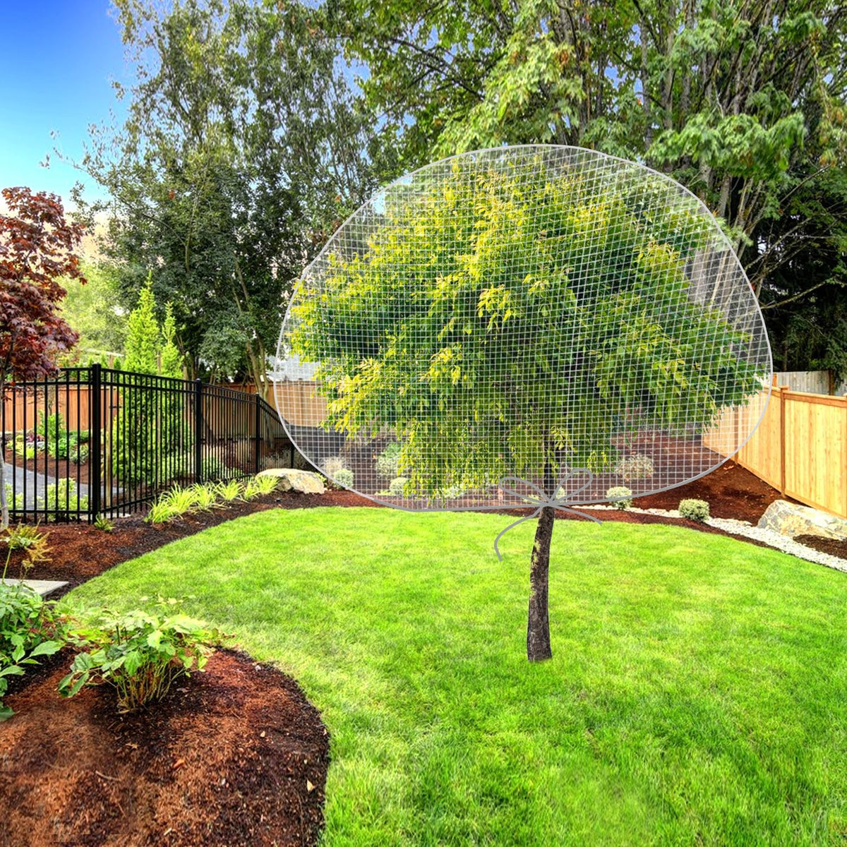 6 x 7 Feet Insect Bird Barrier Netting Mesh with Drawstring, Garden Bug Netting Plant Cover for Protect Plant Fruits Flower from Insect Bird Eating