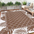 Ileading Outdoor Rug Carpet for Patio 6' x9' Waterproof Reversible Plastic Straw Rug Portable Outside Area Rug Camping Mat for Patio, Clearance, Balcony, Picnic, Pool, Beach, RV, Deck, Leaf Brown