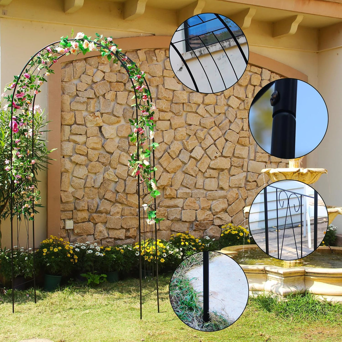 Garden Arch, 94.5" High x 47.2" Wide, Garden Arbor for Various Climbing Plant, Iron Archway Decorative for Outdoor Garden Lawn Backyard Decor Black