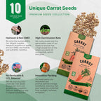 Organo Republic 10 Unique Carrot Seeds Variety Pack - 7,550+ Non-GMO Heirloom Carrot Seeds for Outdoor & Indoor Home Gardening, Including Carrot Imperator 58, Little Fingers, Scarlet Nantes, Parisian