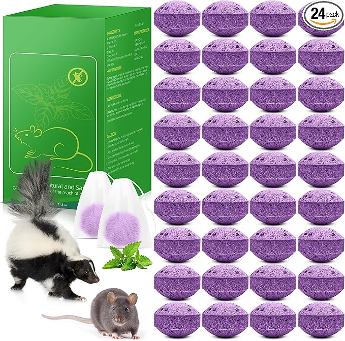 Skunk Repellent for Yard, 36 Pack Powerful Peppermint Keep Rodent, Mice, Skunk, Raccoon Away House Home Attic Kitchen Car Engines, Long-Lasting Protection and Safe Family