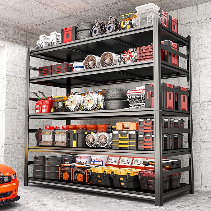 87" H Garage Shelving Unit and Storage, 5-Tier Heavy-Duty Adjustable Shelf Easy Assembly, Steel Shelves for Storage, Metal Garage Shelving for Industrial, Warehouse, Basement, Pantry, Black