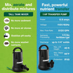 Aeromixer Tall Tank 3/4 HP Submersible Mixing + Aerating Pump with 1 HP Water Transfer Pump Bundle - Water Aerator & Garden Utility Pumps, Nutrient Mixing & Aeration Pumps for Farming & Gardening