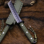 BA-KOR 15.8in Full Tang Japanese Style Outdoor Knife –8mm DC53 Steel, Nylon Fiber Handle &Sheath, Hunting Survival Knife+(5.9in) cerium igniter (Green handle and black blade (8mm))