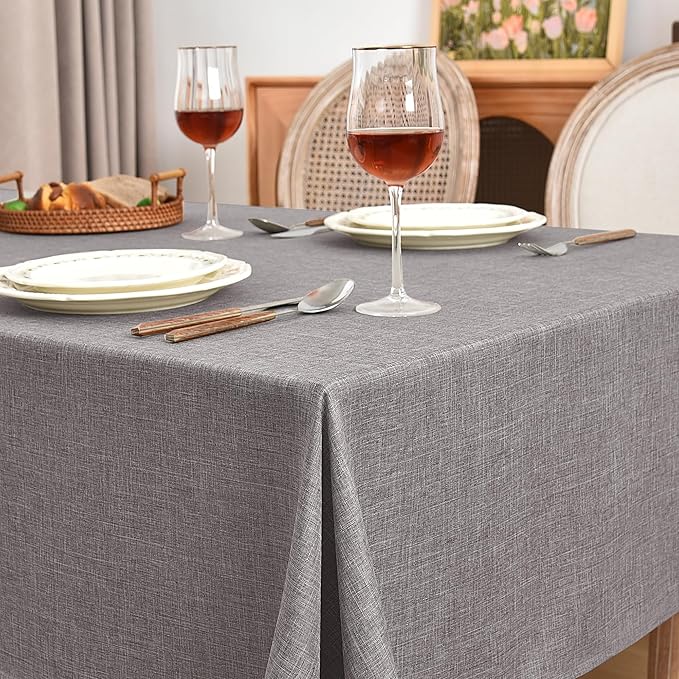 Fitable Faux Linen Table Clothes 2 Pack, Faux Burlap Fabric Tablecloths for Rectangle Tables, Rustic Holiday Table Covers for Kitchen Dining, Party, Farmhouse (Stone, 54 x 78 Inch)