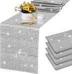 Durony 4 Pack Disco Party Table Runners, 11 x 108 Inch Silver Glitter Foil with Sparkle Sequin, Ideal for Bachelorette, 70s, Disco, Cowgirl Parties