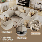 Furmax Sectional Couches for Living Room, U-Shaped Sofa Couch with Linen Fabric, 4 Seat Sofa Set with Double Chaise for Apartment (Corduroy, Beige)