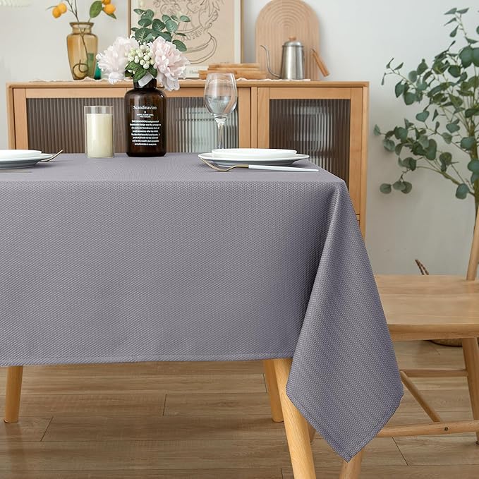 Biscaynebay Textured Fabric Square Tablecloths 90x90 Inches, Silver Grey Water Resistant Spill Proof Card Table Cloth Folding Table Cover for Dining, Kitchen, Wedding and Parties, Machine Washable
