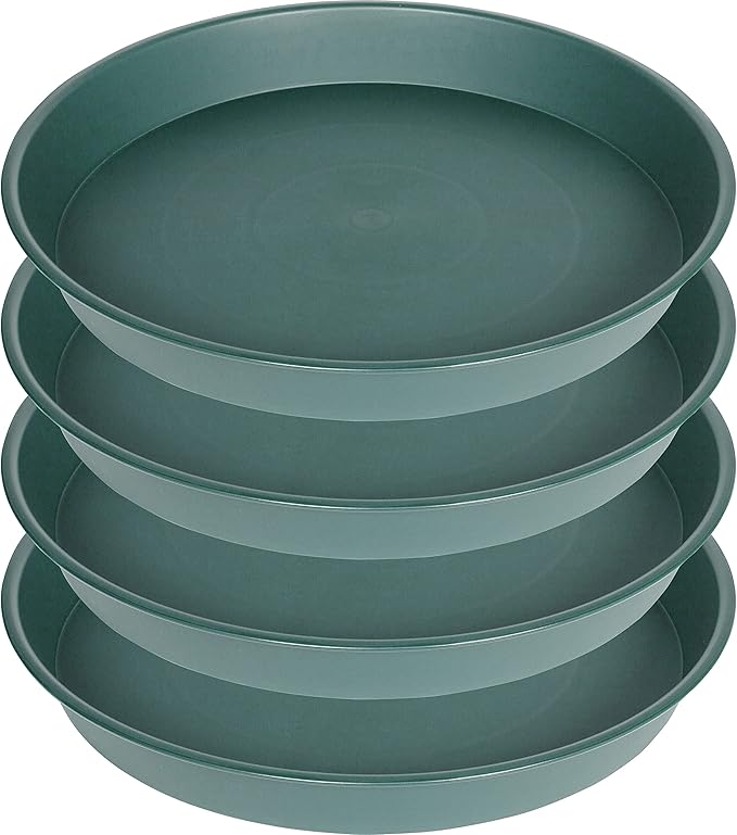 4 Pack of 18 19 inch Plant Saucer Drip Tray (16.6 inch Base), Heavy Duty Large Deep Plant Saucers for Pots, Plastic Flower Planter Water Trays for Indoors Outdoor (19", Green)