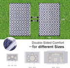 OLANLY Waterproof Outdoor Rug 9x12 ft, Outdoor Plastic Straw Rug for Camping, RV Mat Outside, Indoor Outdoor Carpet for Porch, Deck, Backyard, Balcony, Picnic, Navy & White