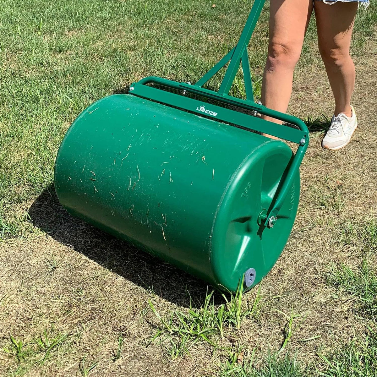 LANDZIE 24 Inch Poly Lawn Roller - 15.8 Gallon Lawn Roller Water Filled Sod Roller and Yard Roller for Pressing in Grass Seed to Improve Germination - Lawn Flattener for Rolls of Sod Lawn Striping Kit