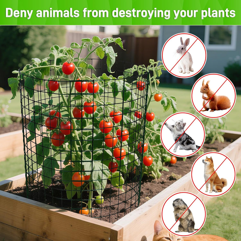 8 Pack Plant Protectors from Animals, 13.8"x 12" Wire Plant Protector, Wire Cages for Plants with Stakes and Cable Ties, Metal Plant Cages for Plants, Vegetables, Flowers